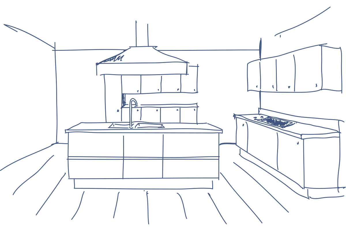 sketched design of kitchen