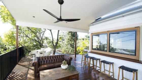 amazing builds new back deck with outdoor lounges and fan
